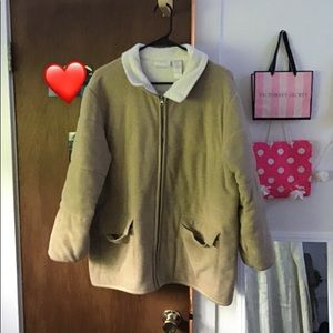 Liz Claiborne Tan Fleece Jacket with Zipper
